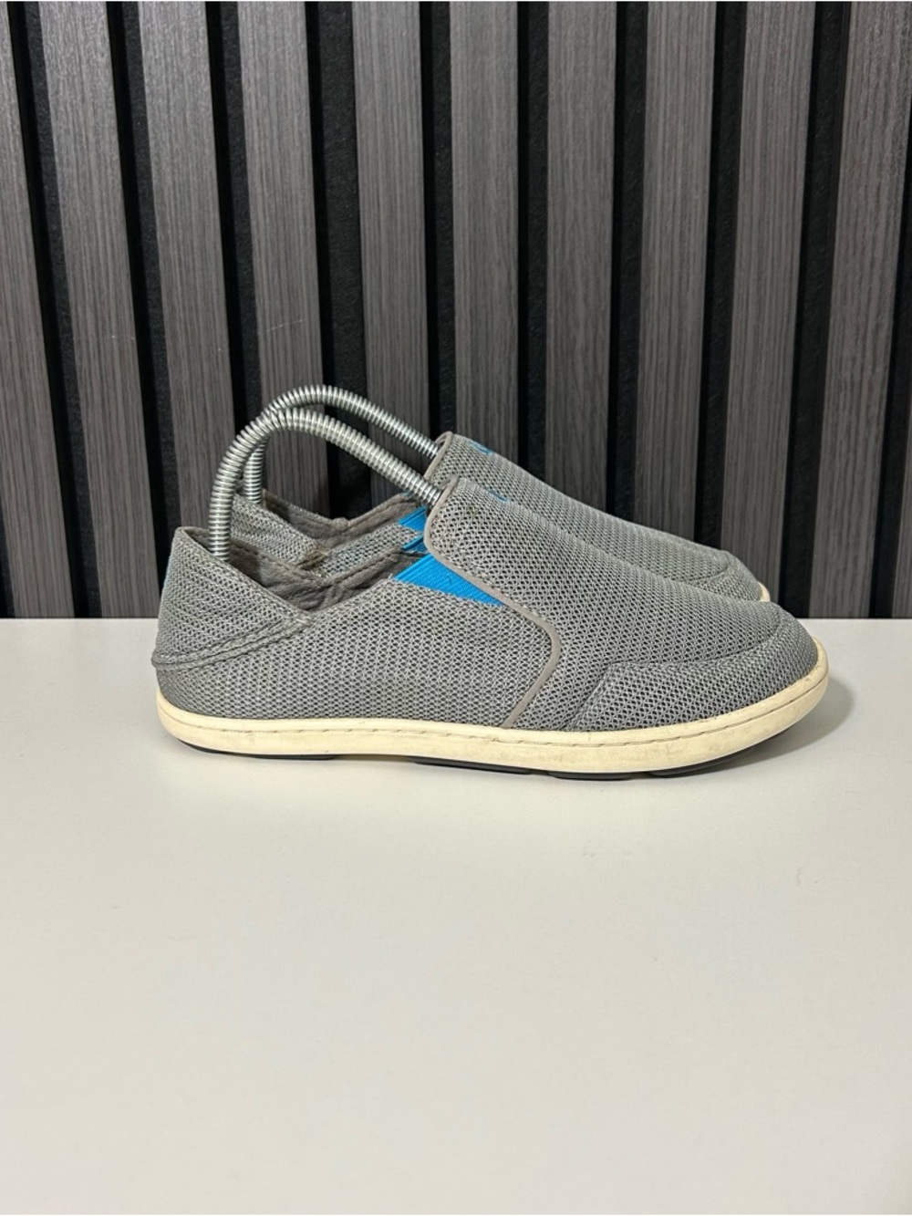 Olukai nohea mesh boys grey blue slip on